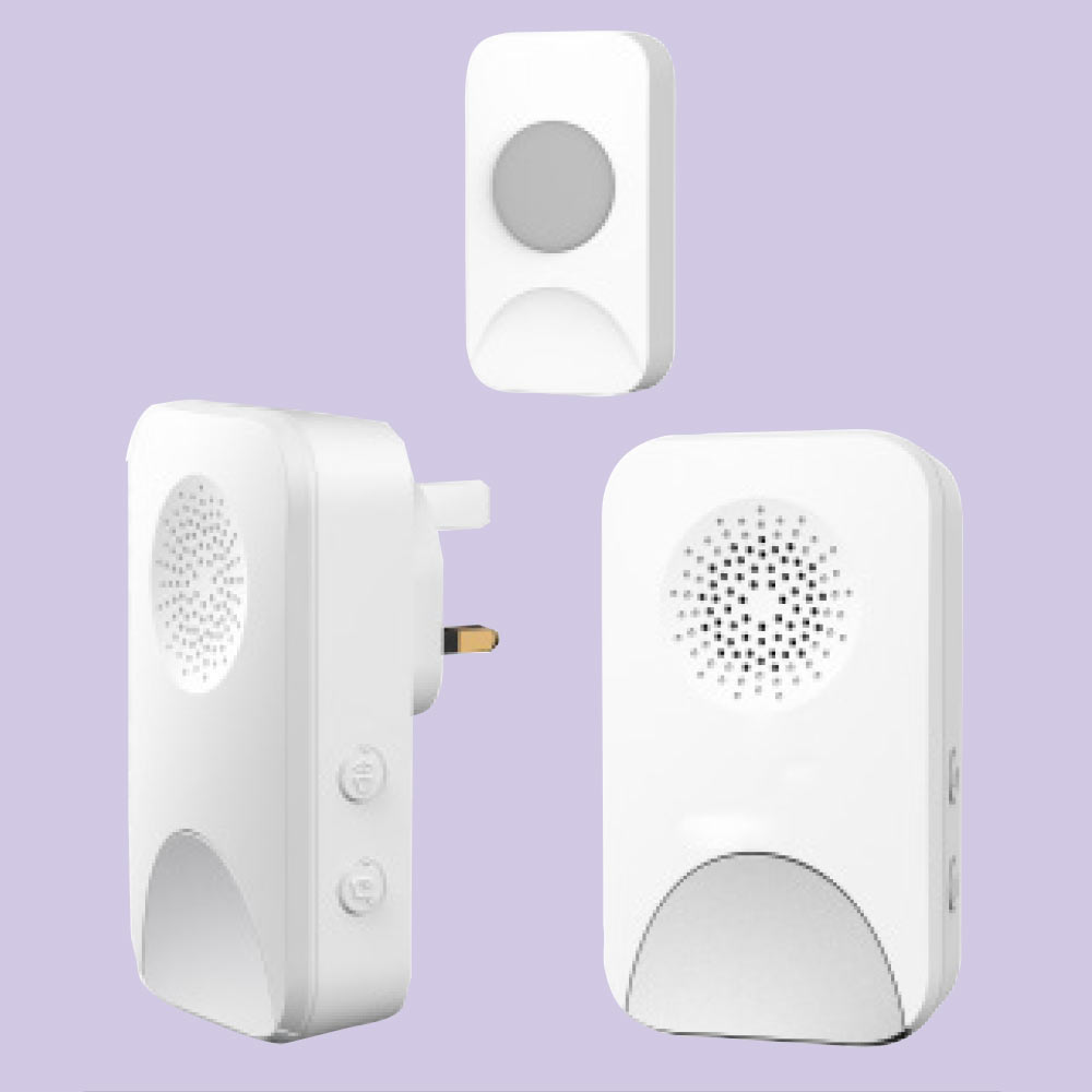 Schertz Wireless Doorbell Kit - 150ft Range, Plug In Receiver, 1 Button 2 Melodies 4 Volume Levels White