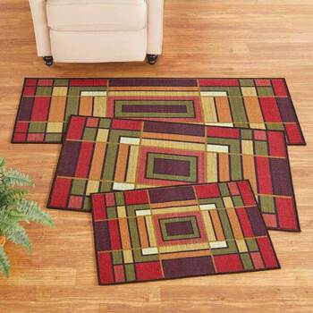 Elegant Colour Block Skid-Resistant Accent Rug
