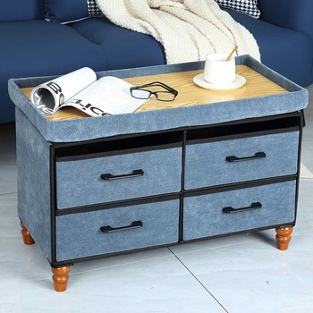 Folding Ottoman Storage Bench With Drawers
