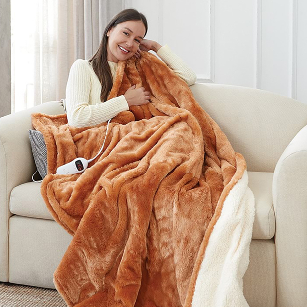 thumbnail image 2 of Berkshire Blanket Heated Throw Blanket, Grace Fur To Loftmink Reversible Electric Throw With 4 Heat Levels, Fast Heating Printed Throw For Couch And Bed, Auto Shut-Off Feature (50"x60 2 of 9